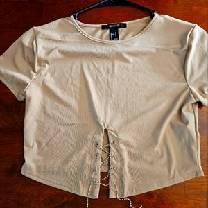 Forever 21 Tan Lace-Up Crop Top